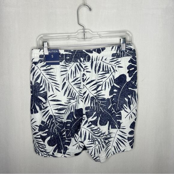 NAUTICA  / white blue palm floral printed pull on linen blend shorts / S - Picture 2 of 6